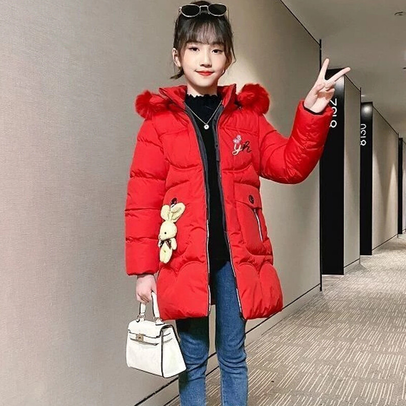 2024. aasta uus talvine teismeliste pika stiiliga tüdrukute jope, mis hoiab soojas kapuutsiga tuulejakk tüdrukutele, karusnahast krae, laste ülerõivad