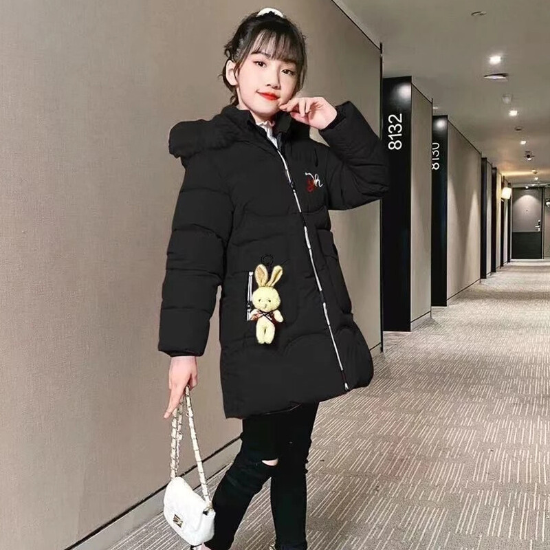 2024. aasta uus talvine teismeliste pika stiiliga tüdrukute jope, mis hoiab soojas kapuutsiga tuulejakk tüdrukutele, karusnahast krae, laste ülerõivad