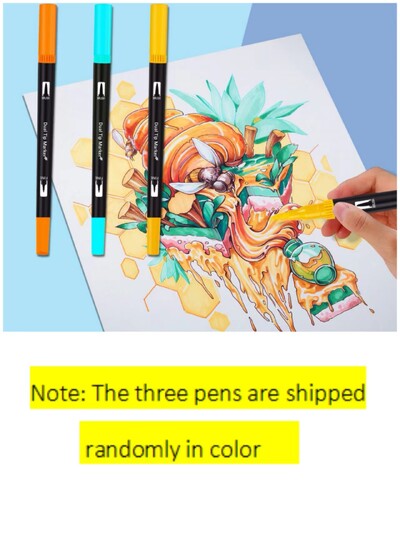 Kawaii Manga Dual Tip Brush Pen cu semn de rață 3 Highlighter Rechizite școlare Papetarie Cadou de Crăciun