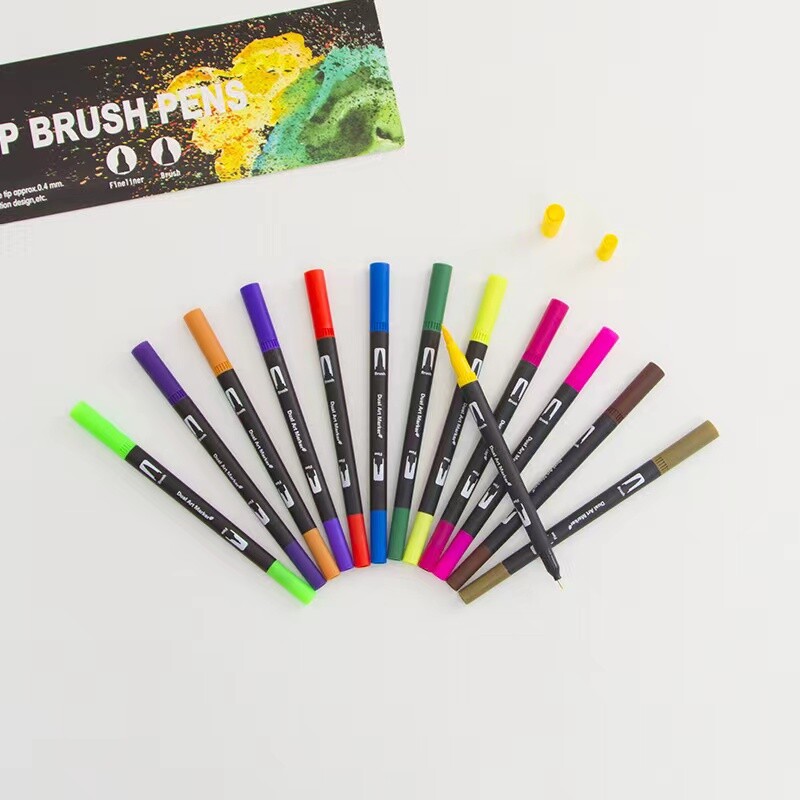 Kawaii Manga Dual Tip Brush Pen cu semn de rață 3 Highlighter Rechizite școlare Papetarie Cadou de Crăciun