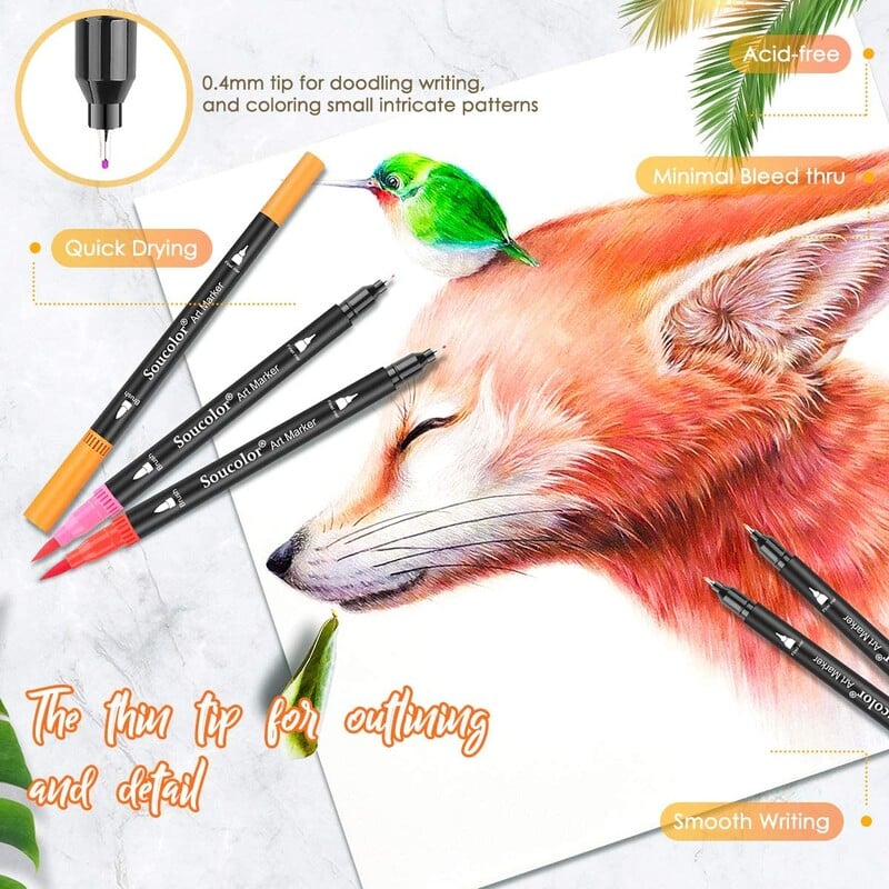 Kawaii Manga Dual Tip Brush Pen cu semn de rață 3 Highlighter Rechizite școlare Papetarie Cadou de Crăciun