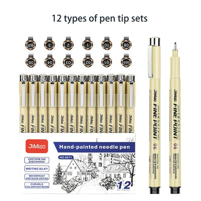 12/9/6 bucăți Markere Micro stilou Kawaii Manga pictat manual pentru desen cu cârlig, pix, uscare rapidă, schiță rezistentă la apă, pentru articole de schiță de artă