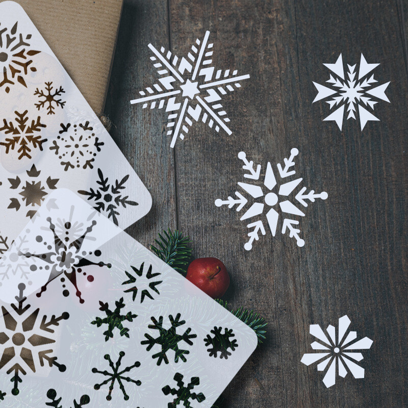 3kom/komplet Božićne zimske pahuljice DIY Šablone za slojeve Zidne slike Spomenar Bojanje Album za utiskivanje Ukrasni predložak