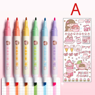 6 buc. Evidențiatoare pastel, stilou fluorescent, papetărie școlară, rechizite de birou Kawaiii, marker, pixuri, markere colorate, pixuri drăguțe pentru desen