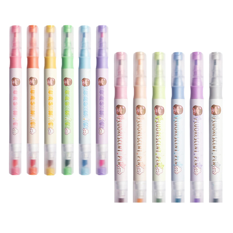 6 buc. Evidențiatoare pastel, stilou fluorescent, papetărie școlară, rechizite de birou Kawaiii, marker, pixuri, markere colorate, pixuri drăguțe pentru desen