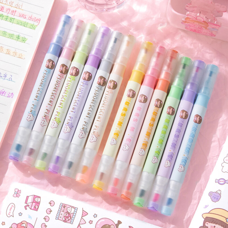 6 buc. Evidențiatoare pastel, stilou fluorescent, papetărie școlară, rechizite de birou Kawaiii, marker, pixuri, markere colorate, pixuri drăguțe pentru desen