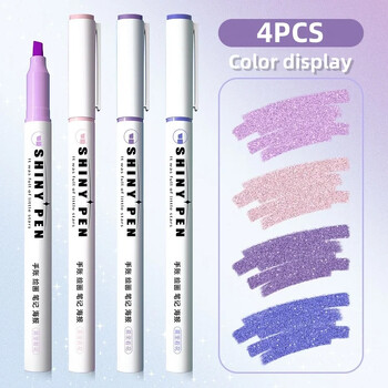 4 τεμάχια/κουτί στυλό Kawaii Glitter Highlighter Fine Pastel Highlight Markers Pen Shiny Scrapbook Doodle Pens Σχολικά είδη