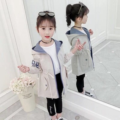 Kevad-sügis tüdrukute vabaaja jakid, kapuutsiga trentšmantel teismelistele tüdrukutele 3 4 5 6 7 8 9 10 11 12 aastat