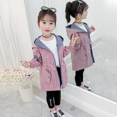 Kevad-sügis tüdrukute vabaaja jakid, kapuutsiga trentšmantel teismelistele tüdrukutele 3 4 5 6 7 8 9 10 11 12 aastat