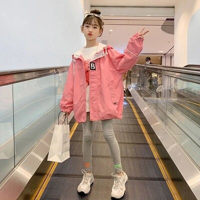 Kevad-sügis tüdrukute vabaaja jakid, kapuutsiga trentšmantel teismelistele tüdrukutele 3 4 5 6 7 8 9 10 11 12 aastat