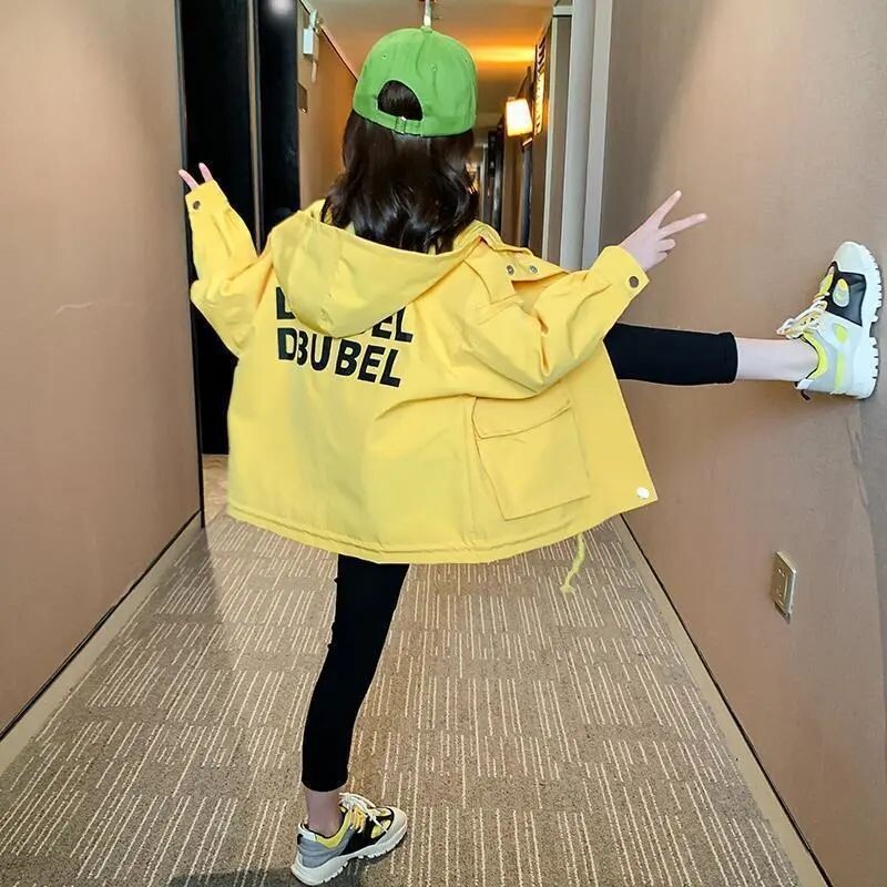 Kevad-sügis tüdrukute vabaaja jakid, kapuutsiga trentšmantel teismelistele tüdrukutele 3 4 5 6 7 8 9 10 11 12 aastat