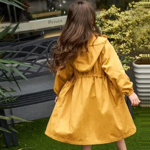 Uus lastejope kevad-sügis lastele ülerõivad tüdrukutele riided soliidsed teismeliste tüdrukute jakid vabaaja kapuutsiga pikk mantel