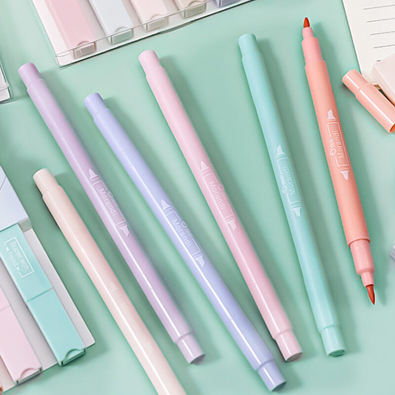 6 bucăți/set evidențiere stilou cu vârfuri duble, culoare pastel, kawaii, papetărie școlară, schiță, marker graffiti pentru rechizite de birou pentru studenți