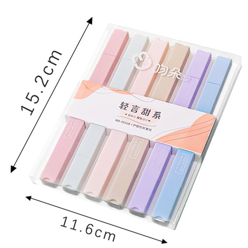 6 bucăți/set evidențiere stilou cu vârfuri duble, culoare pastel, kawaii, papetărie școlară, schiță, marker graffiti pentru rechizite de birou pentru studenți