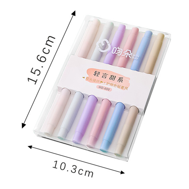 6 bucăți/set evidențiere stilou cu vârfuri duble, culoare pastel, kawaii, papetărie școlară, schiță, marker graffiti pentru rechizite de birou pentru studenți