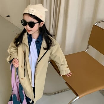 Trench Girls Windbreaker Korea Φθινοπωρινό Παιδικό παλτό Κορεατικό παλτό μεσαίου μήκους Κουμπί τσέπης γιακά