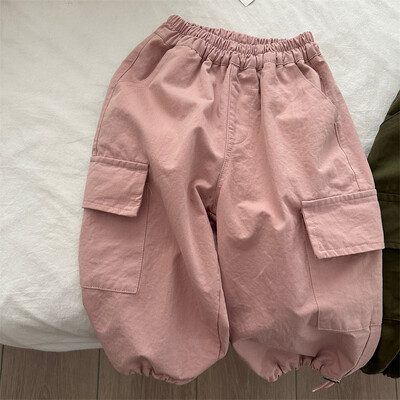 7374 Lastepüksid, Sügis 2023 Uus mood Tooling Tasku Poiste püksid Ühevärvilised vabaaja tüdrukute puuvillased püksid püksid