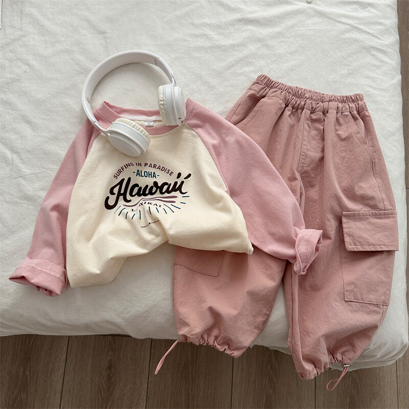 7374 Lastepüksid, Sügis 2023 Uus mood Tooling Tasku Poiste püksid Ühevärvilised vabaaja tüdrukute puuvillased püksid püksid