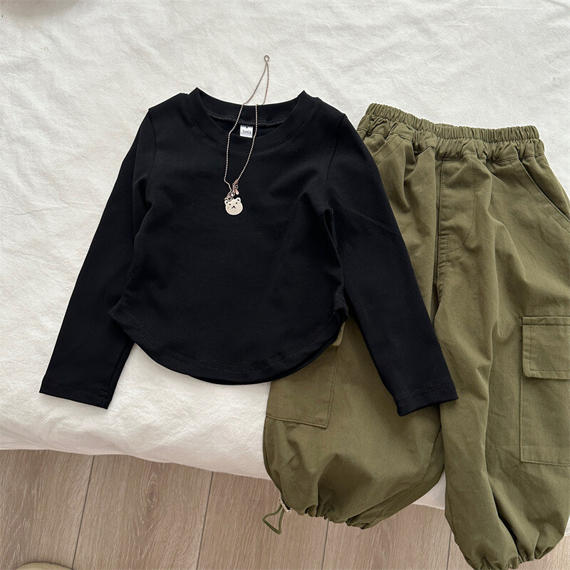 7374 Lastepüksid, Sügis 2023 Uus mood Tooling Tasku Poiste püksid Ühevärvilised vabaaja tüdrukute puuvillased püksid püksid