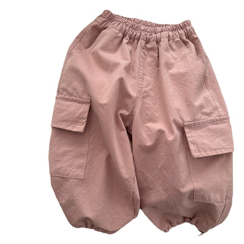 7374 Lastepüksid, Sügis 2023 Uus mood Tooling Tasku Poiste püksid Ühevärvilised vabaaja tüdrukute puuvillased püksid püksid