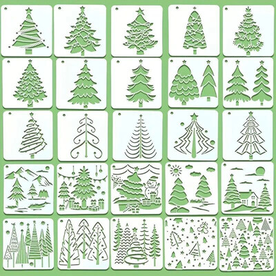 25 KOM Plastična šablona za crtanje božićnih drvaca Šuplja šablona DIY Alat za slikanje Kalup za rukotvorine Darovi za djecu