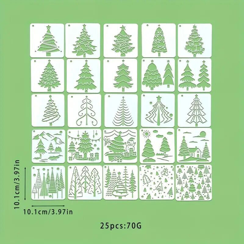 25 KOM Plastična šablona za crtanje božićnih drvaca Šuplja šablona DIY Alat za slikanje Kalup za rukotvorine Darovi za djecu