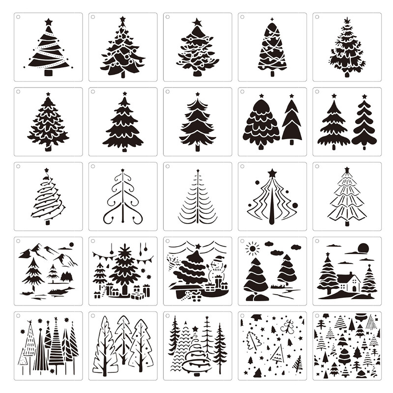 25 KOM Plastična šablona za crtanje božićnih drvaca Šuplja šablona DIY Alat za slikanje Kalup za rukotvorine Darovi za djecu