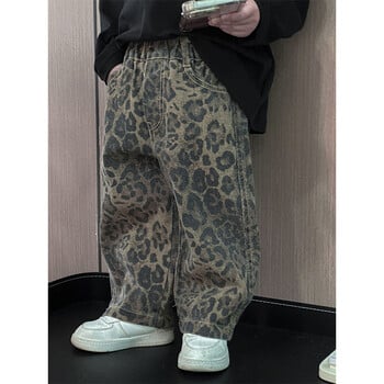 Leopard Jeans για Παιδιά Αγόρια Κορίτσια Cool Long Jeans Fashion 2024 Casual Street Style