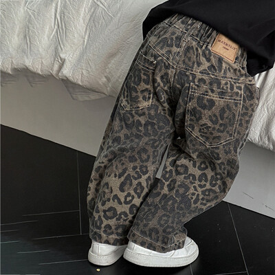 Leopard Jeans για Παιδιά Αγόρια Κορίτσια Cool Long Jeans Fashion 2024 Casual Street Style