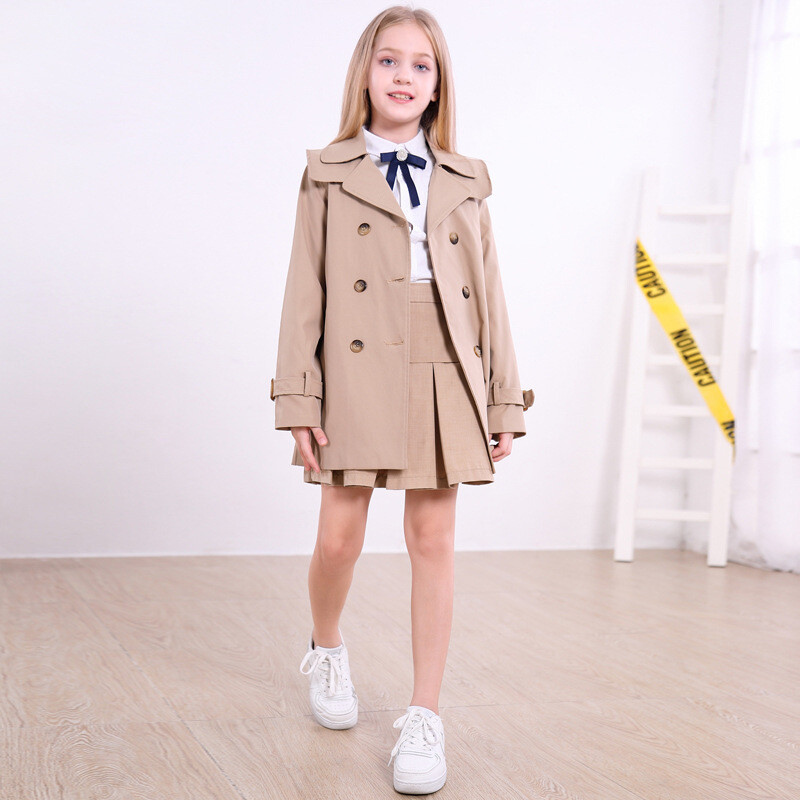 Tüdrukud Trench Keskmise pikkusega mantlid Kevad-sügis Mood Lapsed Tuulejope Tüdruk Kaherealine jakk Teismeliste Ülerõivad Lasteriided