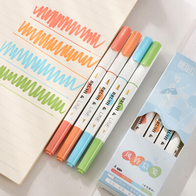 4tk/komplekt Graffiti värviline pliiats Lihtne kahepealine ülipehme pintsliga värvimispliiats Creative Student Supplies Pintsli pliiats kirjatarbed