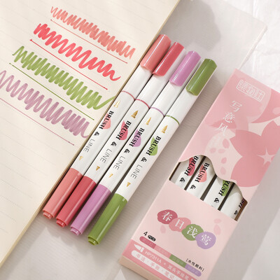 4tk/komplekt Graffiti värviline pliiats Lihtne kahepealine ülipehme pintsliga värvimispliiats Creative Student Supplies Pintsli pliiats kirjatarbed