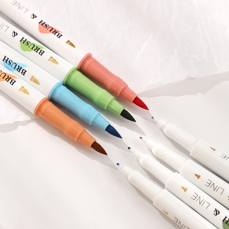 4tk/komplekt Graffiti värviline pliiats Lihtne kahepealine ülipehme pintsliga värvimispliiats Creative Student Supplies Pintsli pliiats kirjatarbed