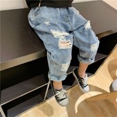 Primăvară și toamnă Blugi noi pentru fetiță Pantaloni pentru băieți Pantaloni pentru băieți Pantaloni de culoare solidă Blugi rupti Îmbrăcăminte pentru copii