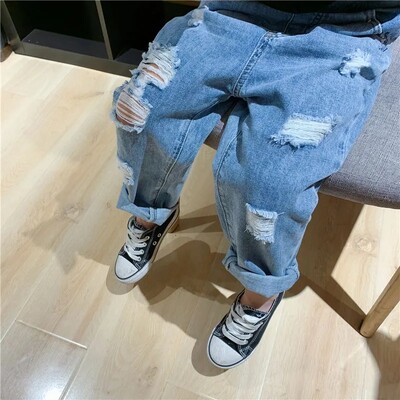 Primăvară și toamnă Blugi noi pentru fetiță Pantaloni pentru băieți Pantaloni pentru băieți Pantaloni de culoare solidă Blugi rupti Îmbrăcăminte pentru copii