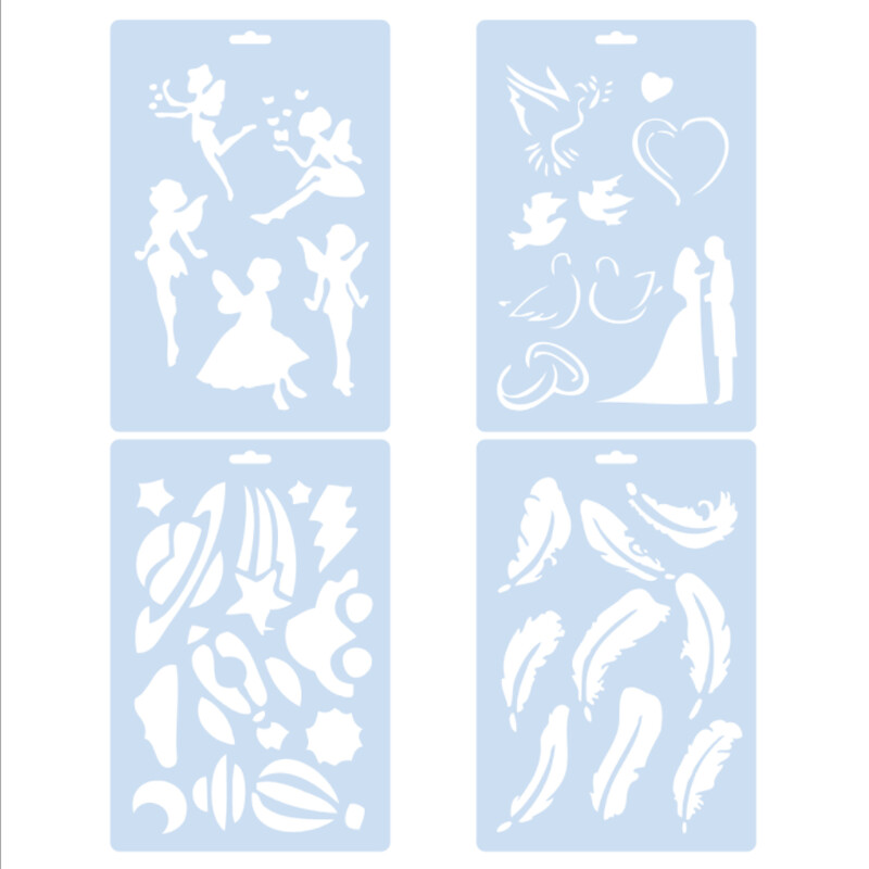 4 tk inglitüdruku sulgede maalimise mall trükkimise vorm õõnes värvimine reljeef DIY väljalõigete albumi šabloonid sisekujundus korduvkasutatav