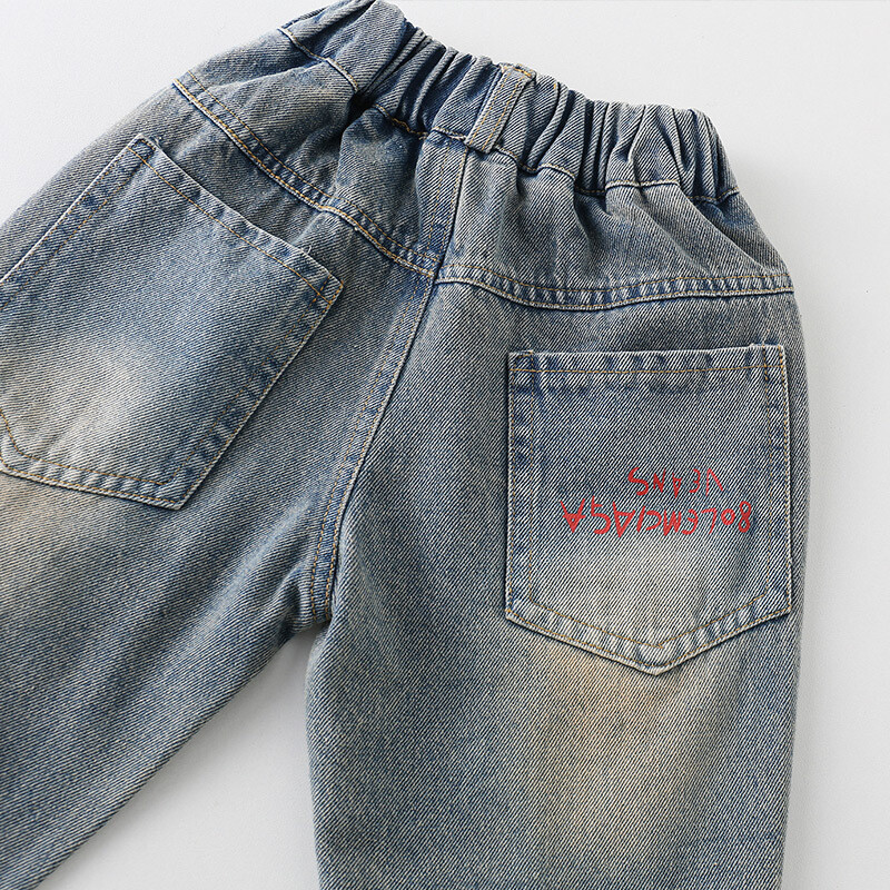 Ανοιξιάτικο παιδικό γκράφιτι τζιν για αγόρια τύπωμα αθλητικό παντελόνι 2+y Μικρά παιδικά ρούχα Φθινοπωρινό casual ελαστικό τζιν παντελόνι μέσης Νέο