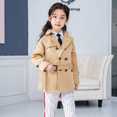 Trenci pentru fată, jachetă de primăvară toamnă 2023, noua modă, guler întors, curea dublu piept, haine solide pentru copii, îmbrăcăminte exterioară