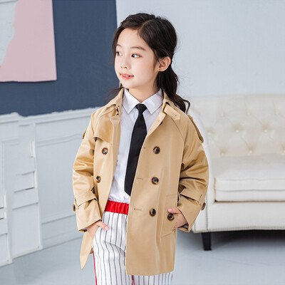 Trenci pentru fată, jachetă de primăvară toamnă 2023, noua modă, guler întors, curea dublu piept, haine solide pentru copii, îmbrăcăminte exterioară