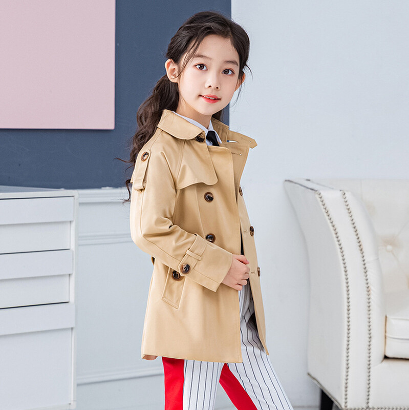 Trenci pentru fată, jachetă de primăvară toamnă 2023, noua modă, guler întors, curea dublu piept, haine solide pentru copii, îmbrăcăminte exterioară