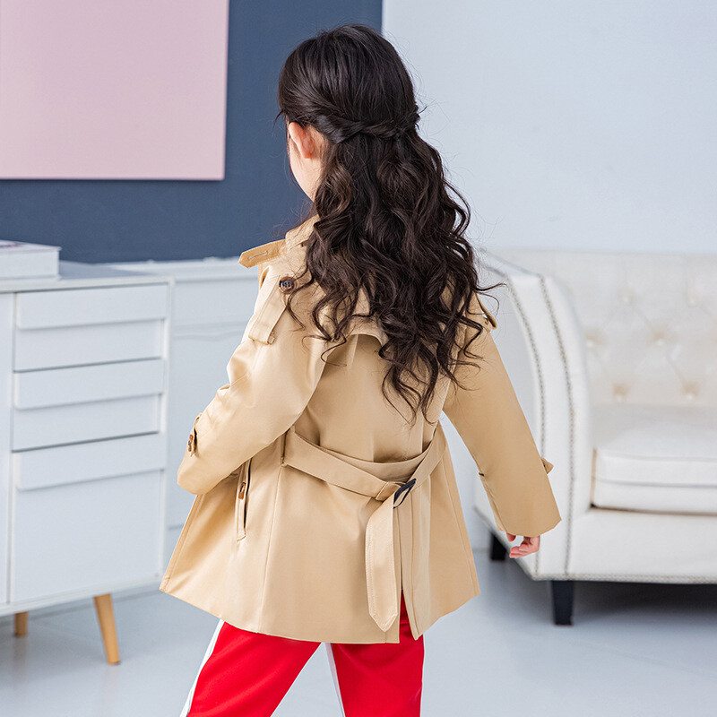 Trenci pentru fată, jachetă de primăvară toamnă 2023, noua modă, guler întors, curea dublu piept, haine solide pentru copii, îmbrăcăminte exterioară