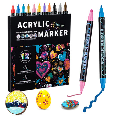 12-48 цвята Акрилни маркери с двойна глава Набор от химикалки Art for Painting Kid Chirlds Waterproof Student Scholl Supplies Канцеларски материали