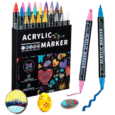 12-48 цвята Акрилни маркери с двойна глава Набор от химикалки Art for Painting Kid Chirlds Waterproof Student Scholl Supplies Канцеларски материали