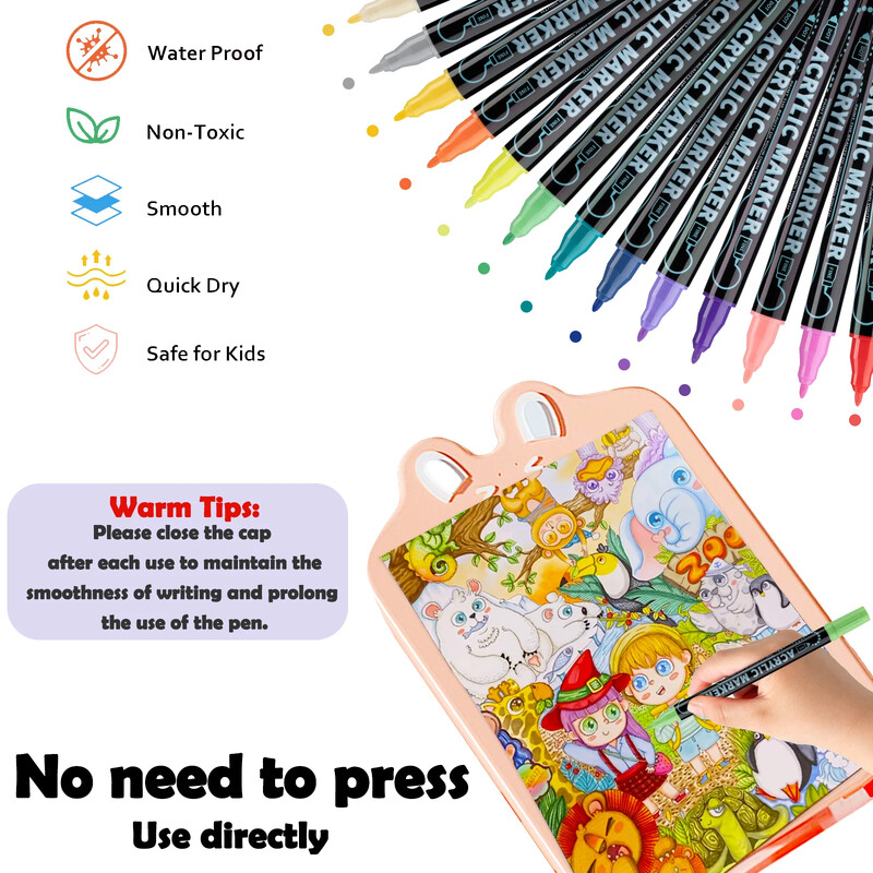 12-48 цвята Акрилни маркери с двойна глава Набор от химикалки Art for Painting Kid Chirlds Waterproof Student Scholl Supplies Канцеларски материали
