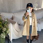 Vjetrobranski kaput za djevojčice Kaput Jakna Gornja odjeća 2024 Prekrasna proljetna jesen Pamučna školska odjeća za tinejdžere na otvorenom Dječja odjeća