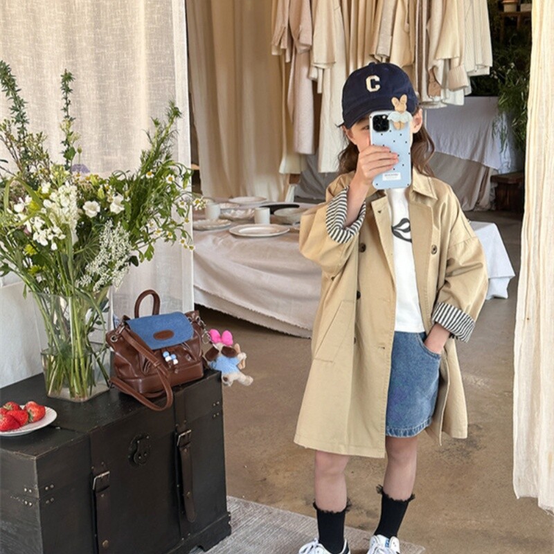 Vjetrobranski kaput za djevojčice Kaput Jakna Gornja odjeća 2024 Prekrasna proljetna jesen Pamučna školska odjeća za tinejdžere na otvorenom Dječja odjeća