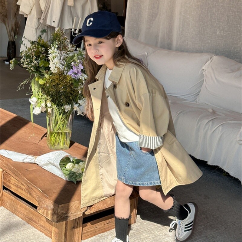 Vjetrobranski kaput za djevojčice Kaput Jakna Gornja odjeća 2024 Prekrasna proljetna jesen Pamučna školska odjeća za tinejdžere na otvorenom Dječja odjeća