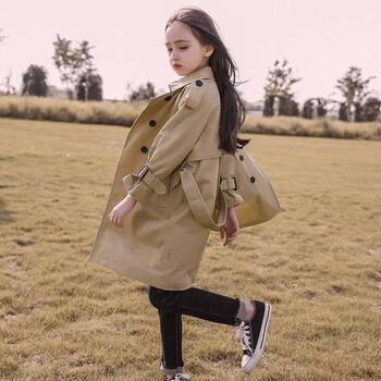 4-12 ετών Teen Girls Long Trench Coats New Fashion England Style Windbreaker Jacket για κορίτσια Ανοιξιάτικα φθινοπωρινά παιδικά ρούχα