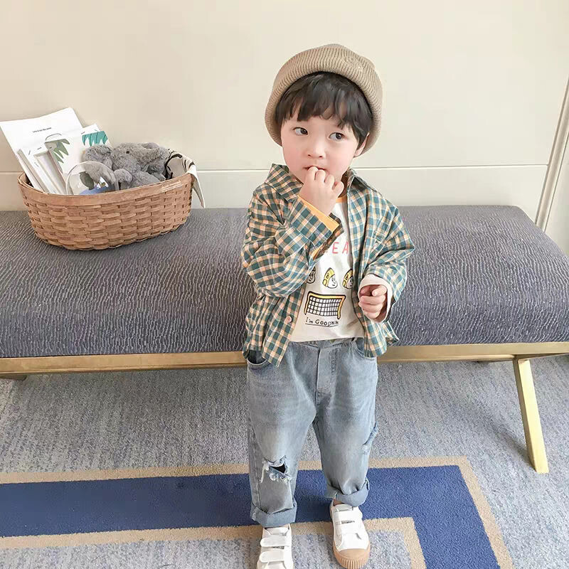 Детски скъсани дънки Пролет и есен Детски дрехи Нови дънки за момчета Корейски ежедневни момичета Бебешки дълги панталони