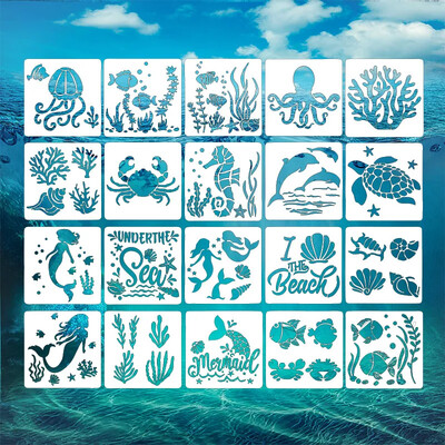 20tk/partii 13cm Shell Marine Mermaid DIY kihistusšabloonid seinamaaling väljalõigete album värvimine reljeefne album Dekoratiivne mall
